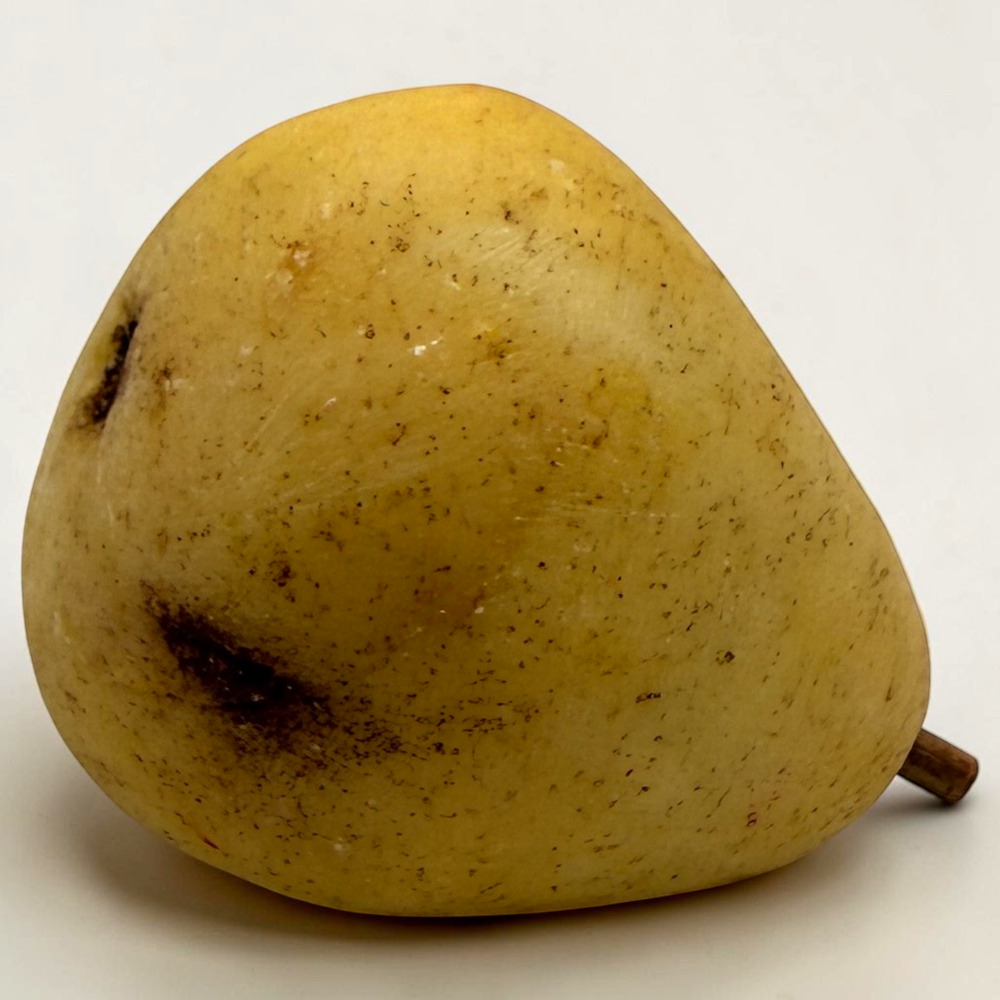 Alabaster Stone Fruit Pear Wood Stem Realistic Bruises Hand Carved Bartlett Ripe